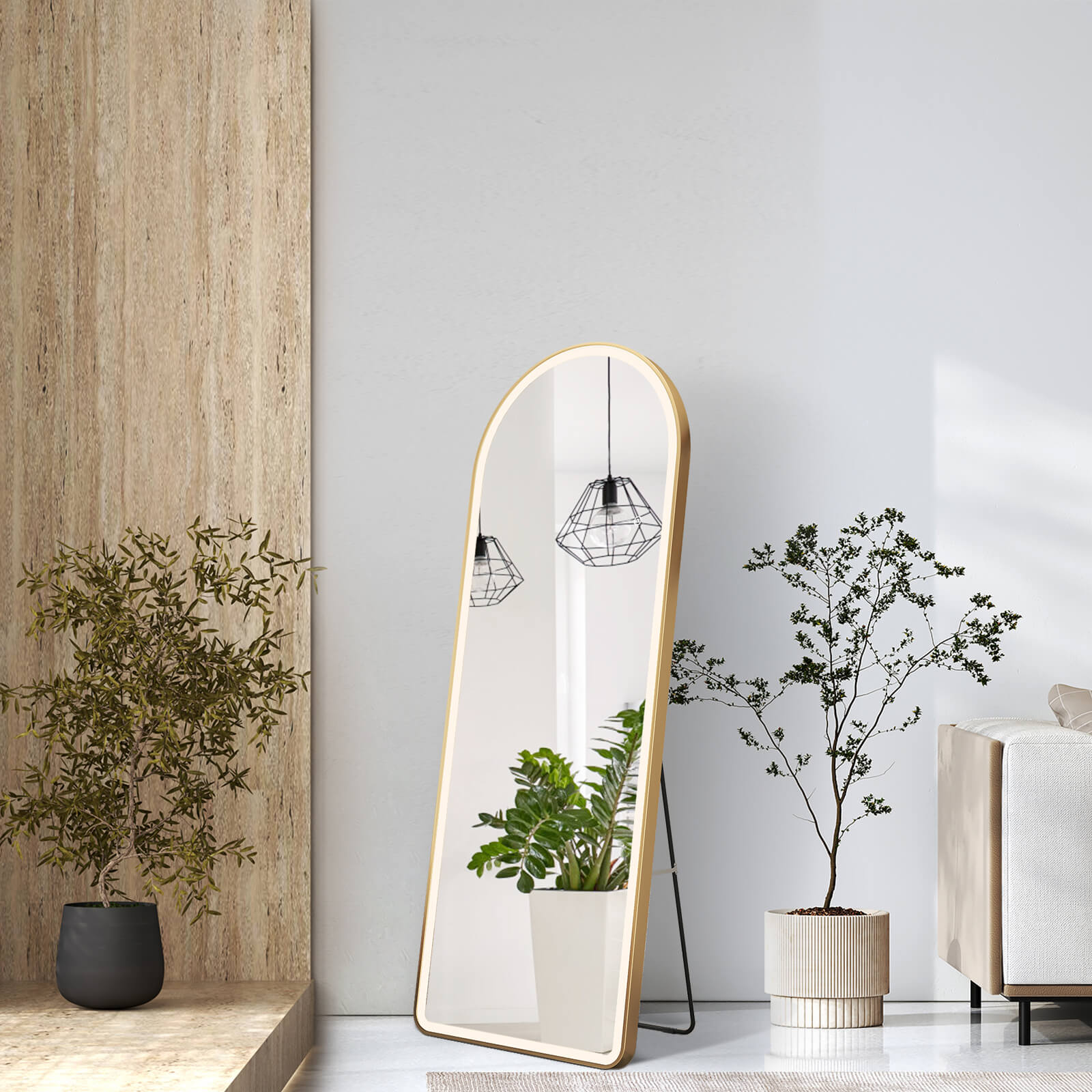 Ganzkörperspiegel standspiegel Bodenspiegel „fm06 (mit Led-beleuchtung Und rahmen) Gold 160x60