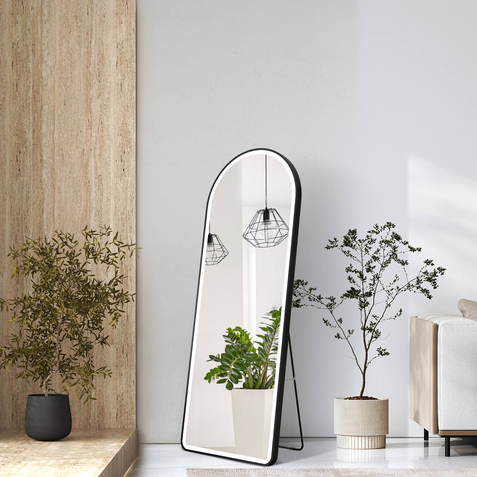 Ganzkörperspiegel standspiegel Bodenspiegel „fm06 (mit Led-beleuchtung Und rahmen) Schwarz 160x60