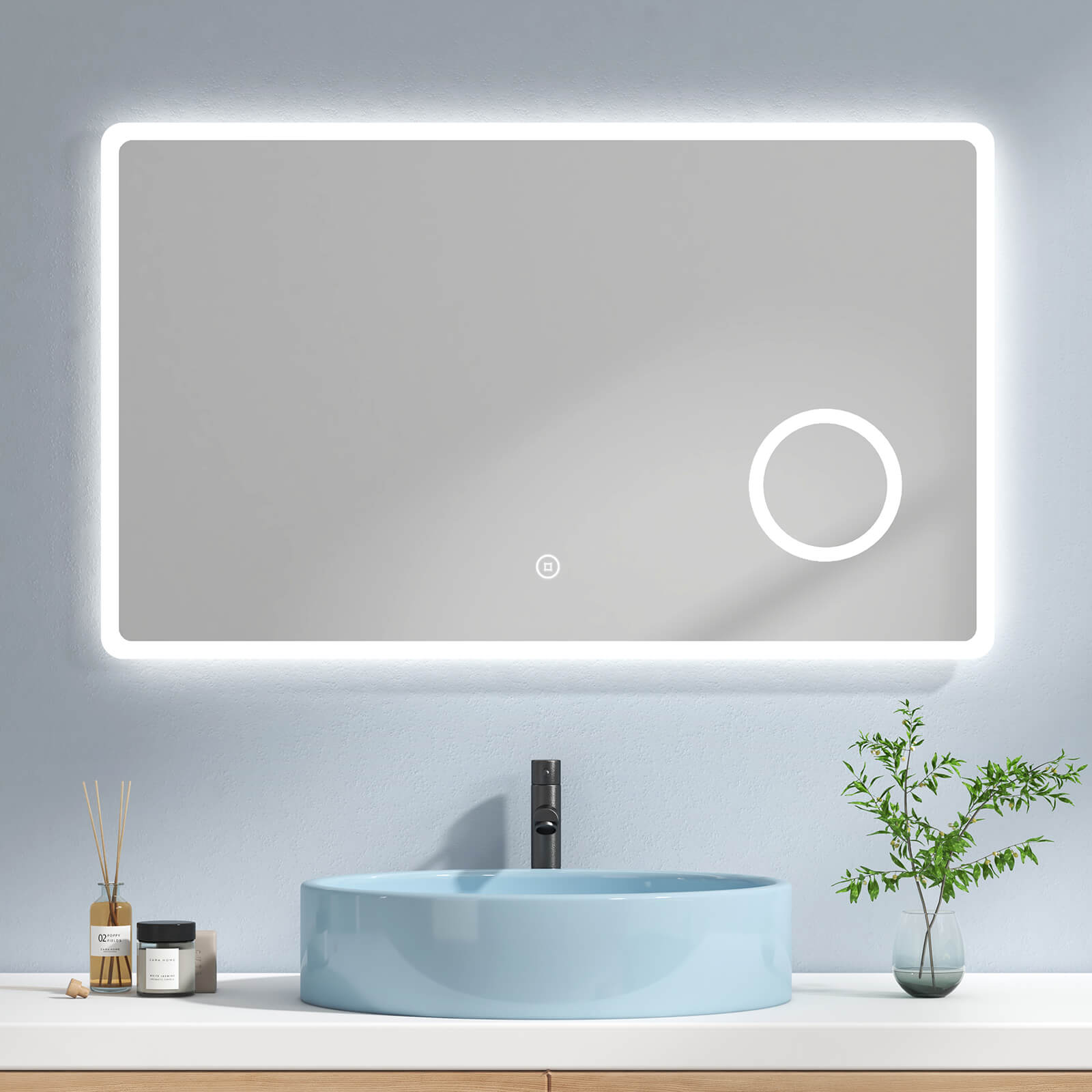 Emke „lm13 Led-badspiegel Mit Integriertem Schminkspiegel 100x60+touch+3 Lichtfarben (3000/4000/6500k)