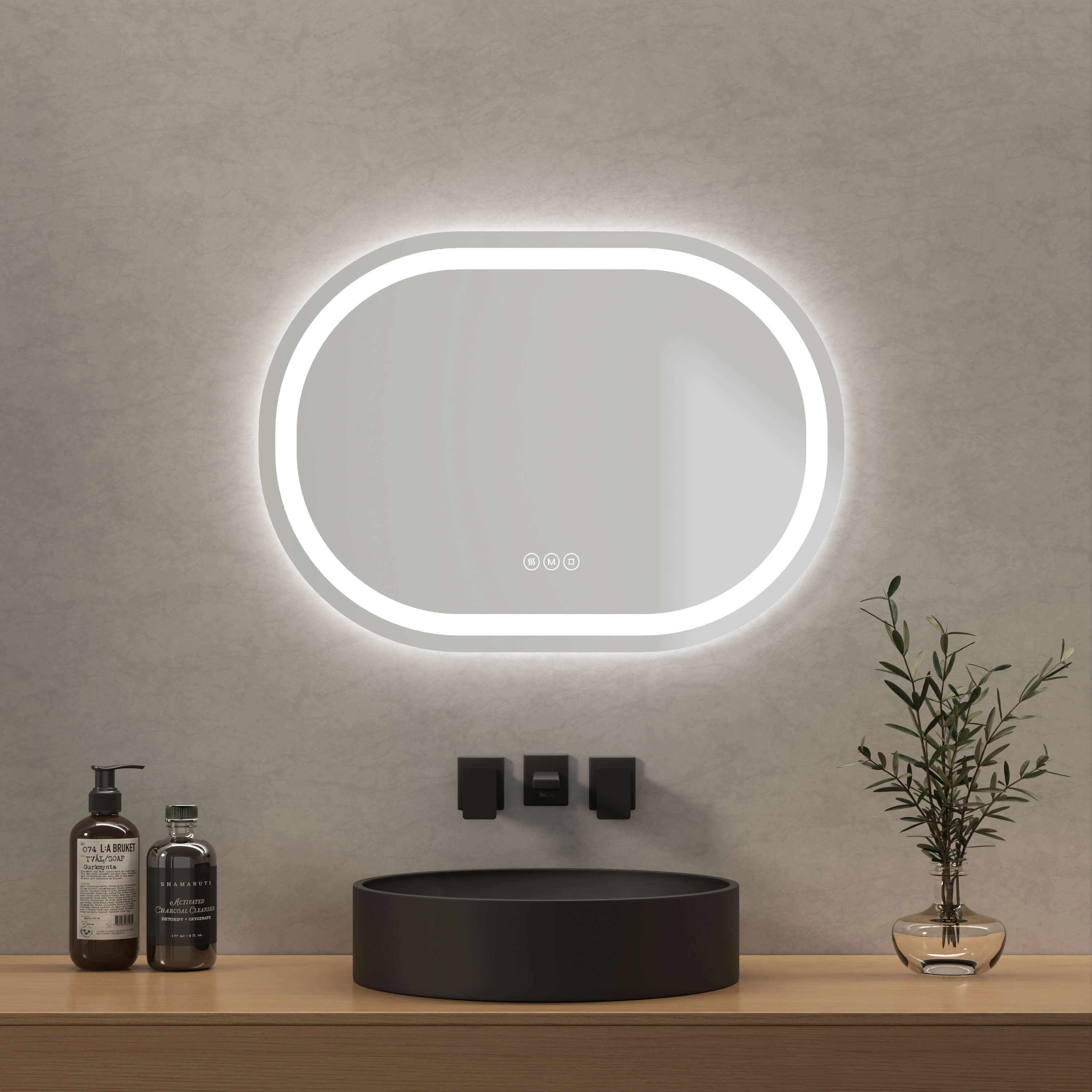 Emke „olm06“ Ovaler Led-badspiegel Mit Touchschalter 70x50+touch+3 Lichtfarben (3000/4000/6500k)+anti-beschlag