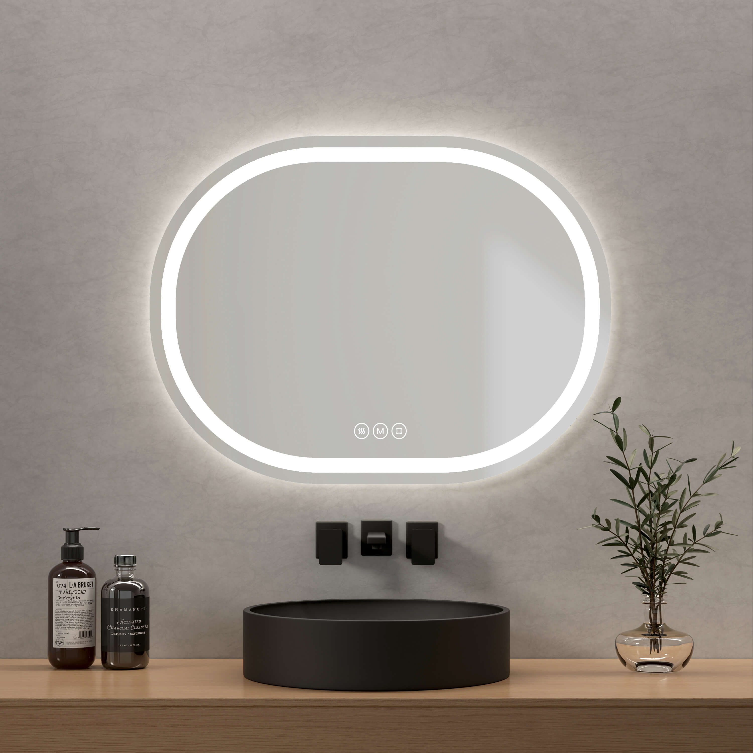 Emke „olm06“ Ovaler Led-badspiegel Mit Touchschalter 80x60+touch+3 Lichtfarben (3000/4000/6500k)+anti-beschlag