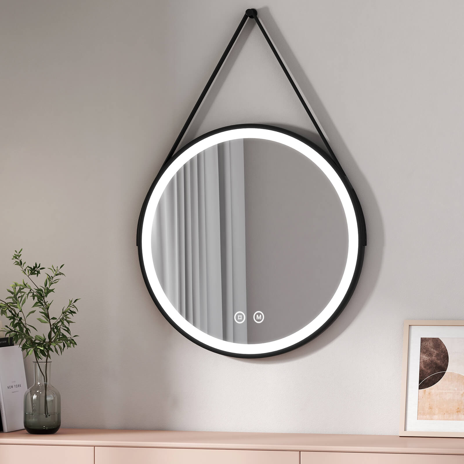 Emke Led-badspiegel „olm04“ Rund Mit Hängeriemen  Touchschalter  Antibeschlag ?70+touch Lichtschalter 3000/4000/6500k