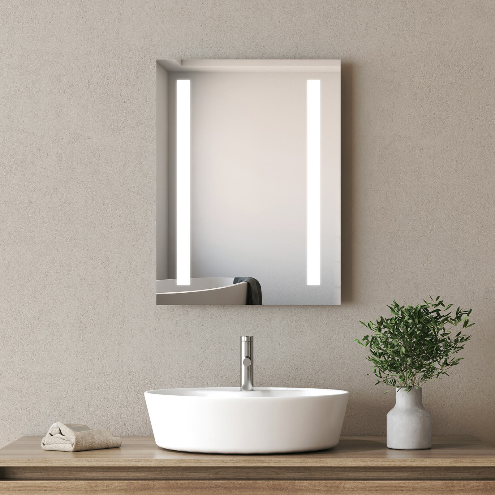 Emke „lm01 Led - Badspiegel Rechteckig Vertikal-montage 45x60+ein-/ausschalter+anti-beschlag+3000k/6500k