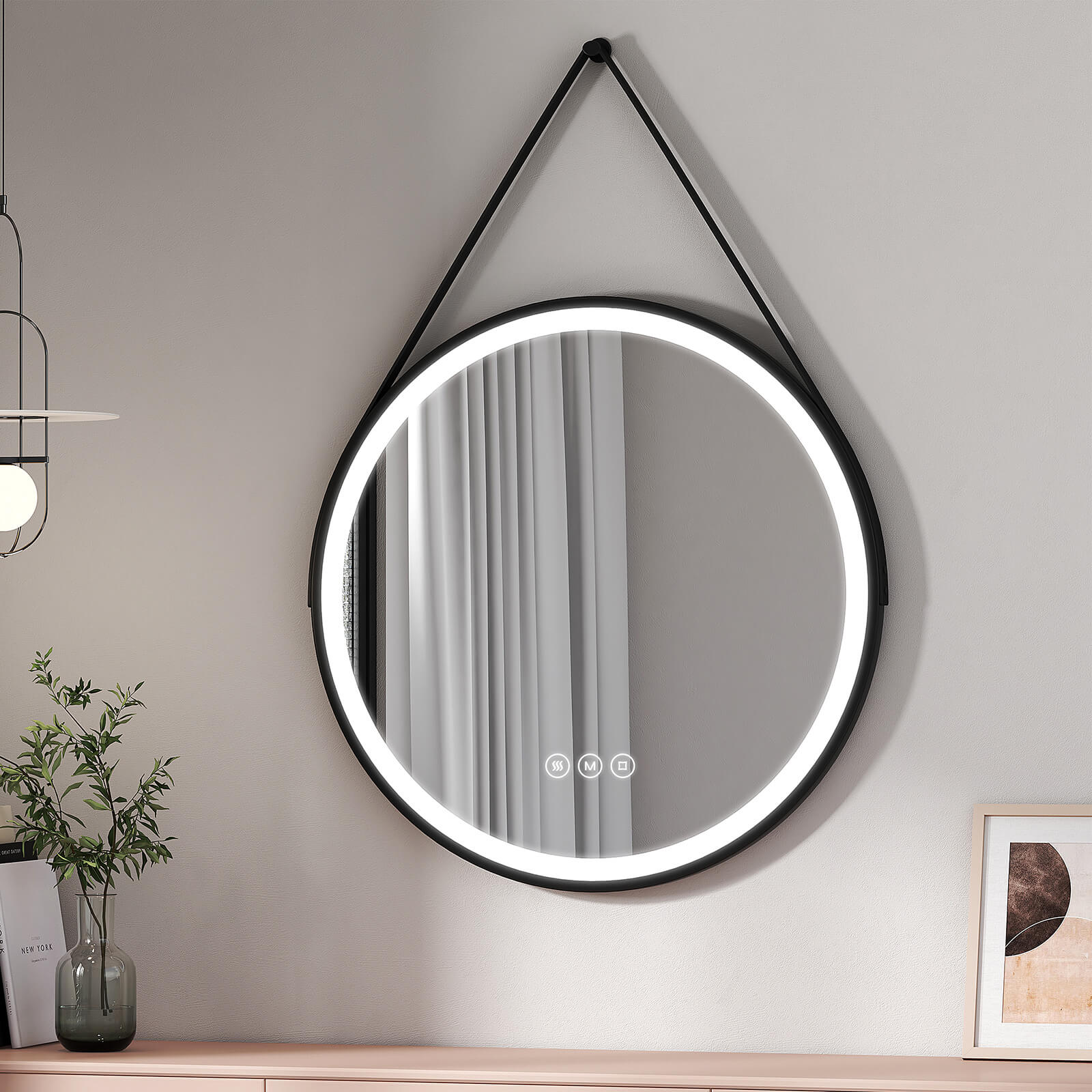 Emke Led-badspiegel „olm04“ Rund Mit Hängeriemen  Touchschalter  Antibeschlag ?80+touch Lichschalter 3000/4000/6500k+anti-beschlag