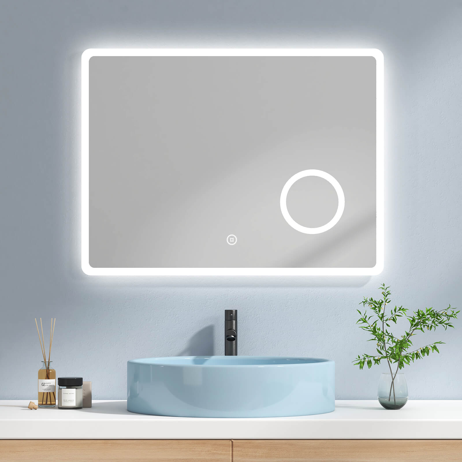 Emke „lm13 Led-badspiegel Mit Integriertem Schminkspiegel 80x60+touch+3 Lichtfarben (3000/4000/6500k)+anti-beschlag