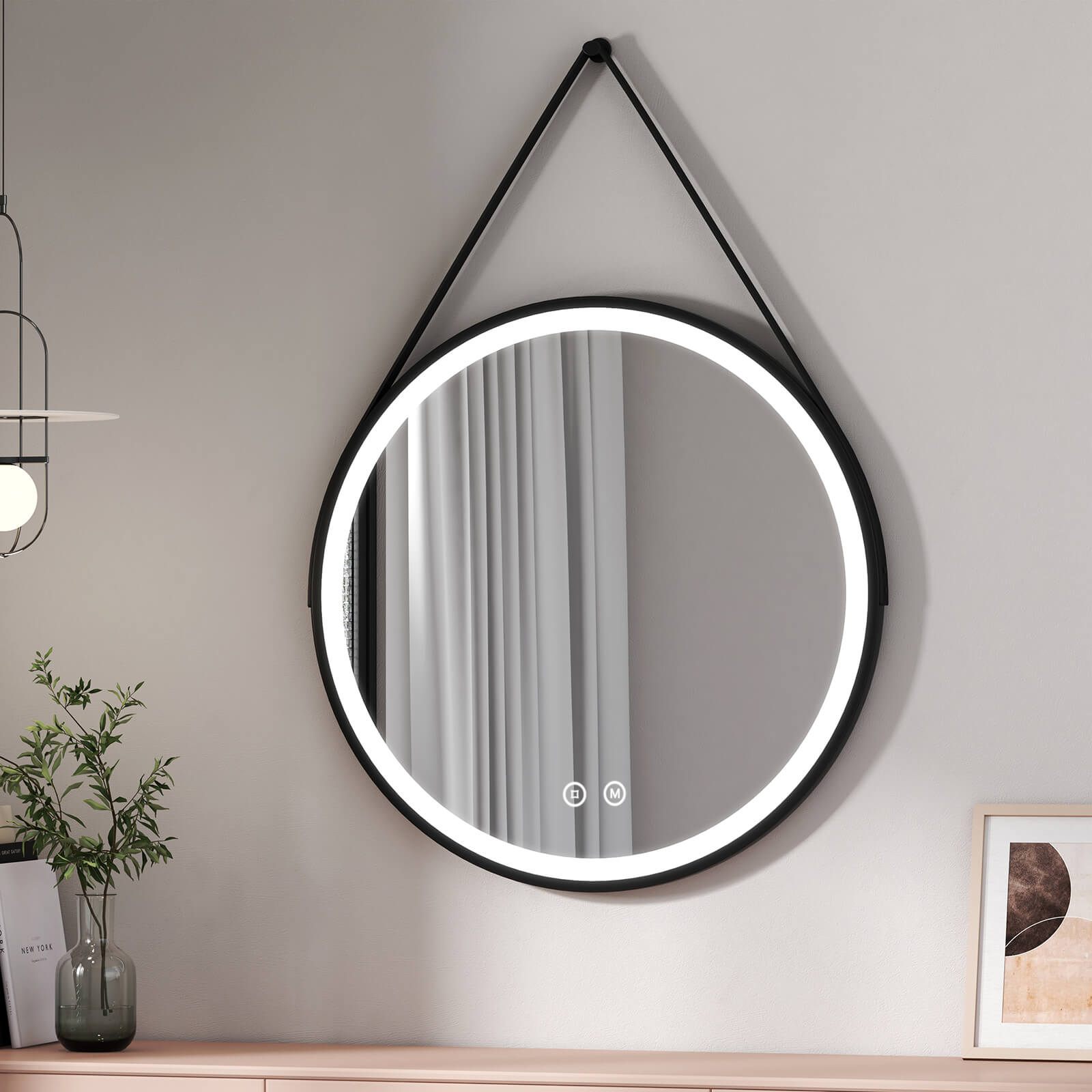 Emke Led-badspiegel „olm04“ Rund Mit Hängeriemen  Touchschalter  Antibeschlag ?80+touch Lichtschalter 3000/4000/6500k