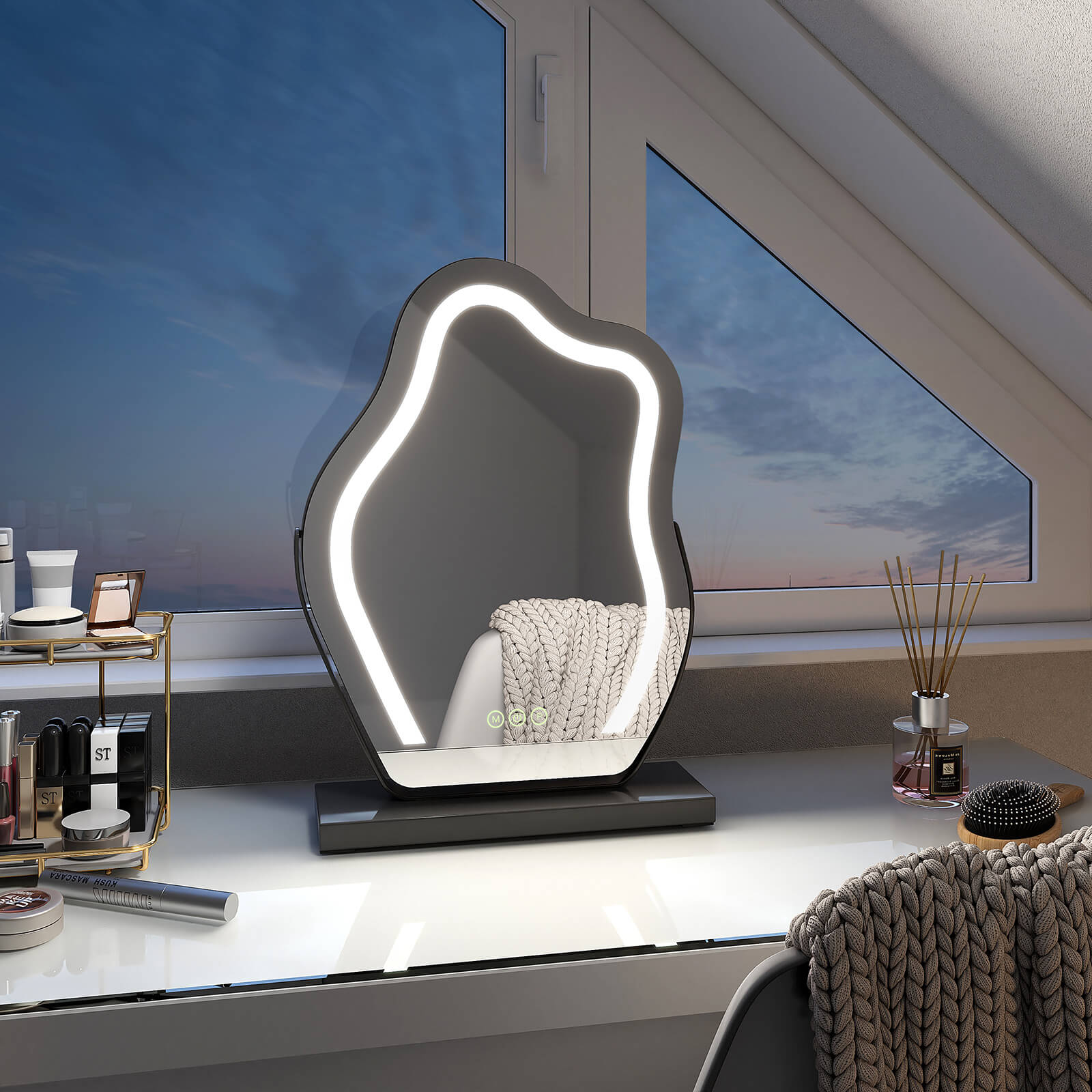 Emke Cm14 Schminkspiegel Für Den Schreibtisch Mit Led-beleuchtung Schwarz 30x40