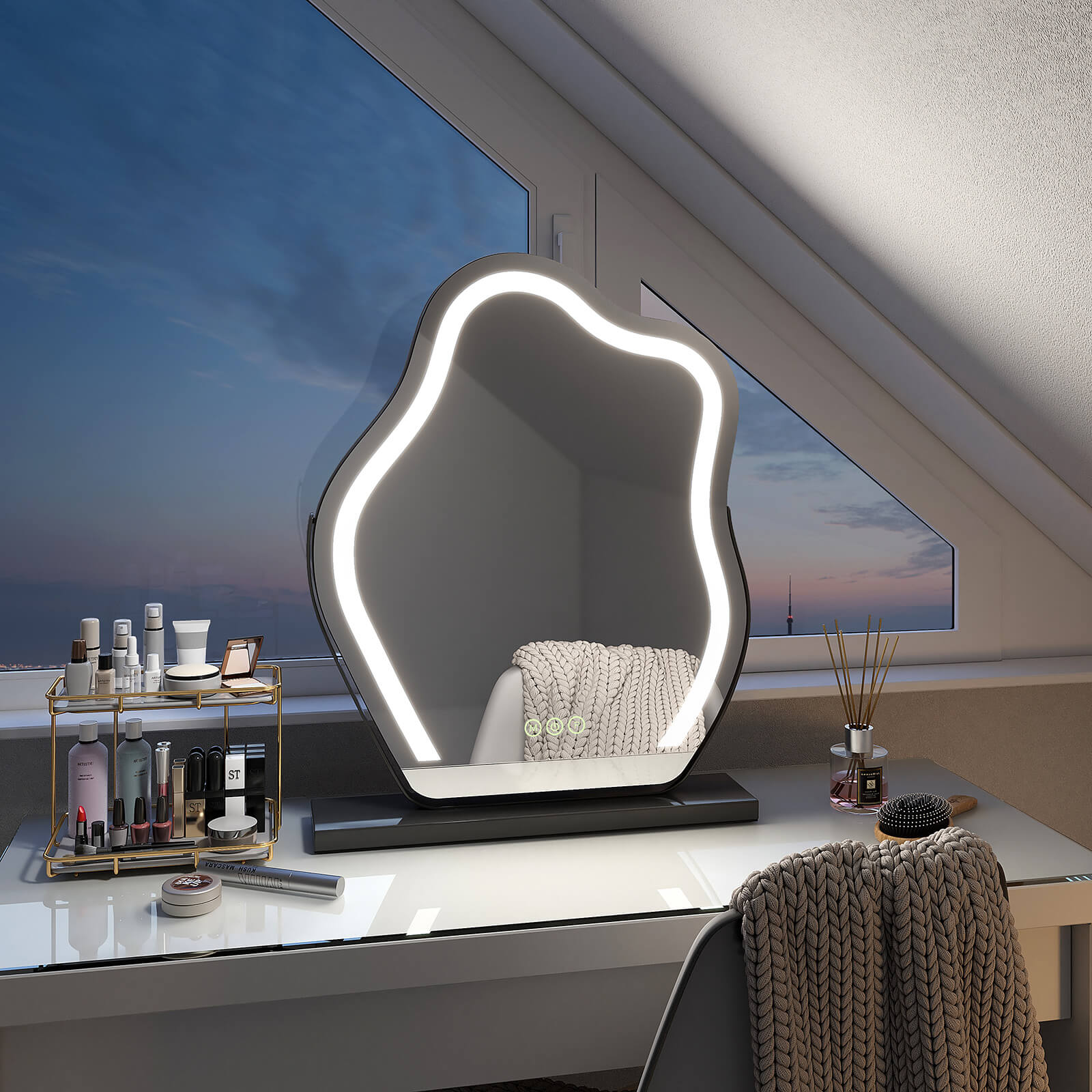 Emke Cm14 Schminkspiegel Für Den Schreibtisch Mit Led-beleuchtung Schwarz 45x55