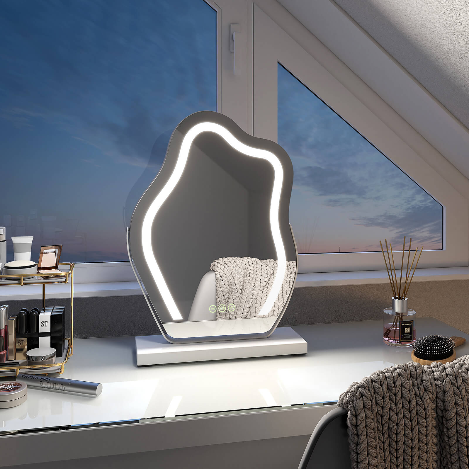 Emke Cm14 Schminkspiegel Für Den Schreibtisch Mit Led-beleuchtung Weiß 30x40