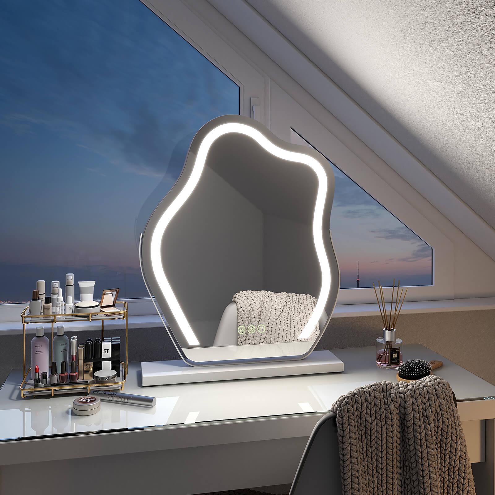 Emke Cm14 Schminkspiegel Für Den Schreibtisch Mit Led-beleuchtung Weiß 45x55